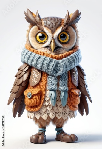 Owl Animal Fun 3D Cartoon Cute Adorable Character White Background