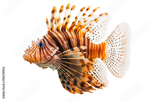 Close-up of Brown Lionfish Isolated on Transparent Background photo