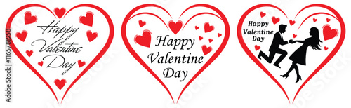Romantic Valentine's Day Heart Designs with Texts. Isolated On Transparent Background.