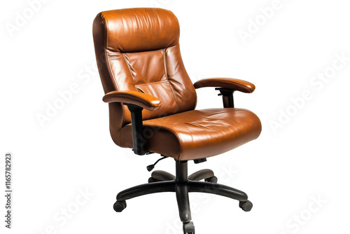 Brown Leather Office Chair Isolated on Transparent Background photo