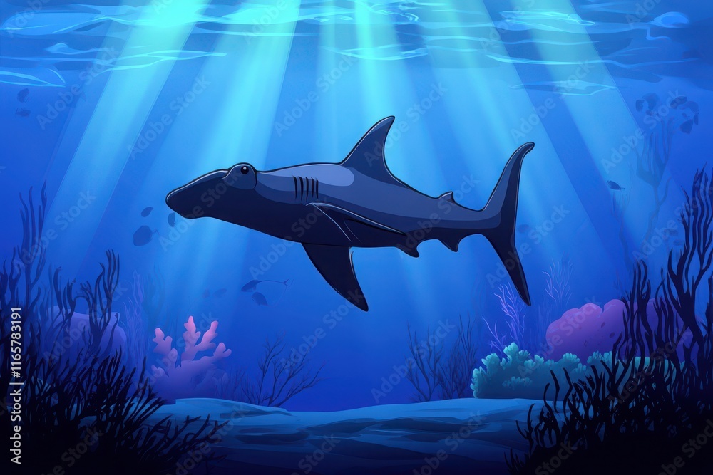Obraz premium Shark Swimming in Vibrant Ocean Scene