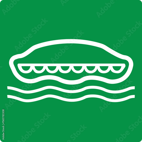 Green sign lifeboat. Lifeboat locations intended for the evacuation persons in an emergency on a ship or other object. Organization evacuation in emergency conditions. Iso 7010.
