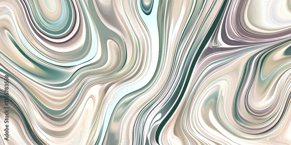 Obraz premium Metallic silver and dark green waves undulating, intertwining with white highlights, forming dynamic, fluid abstract visual design