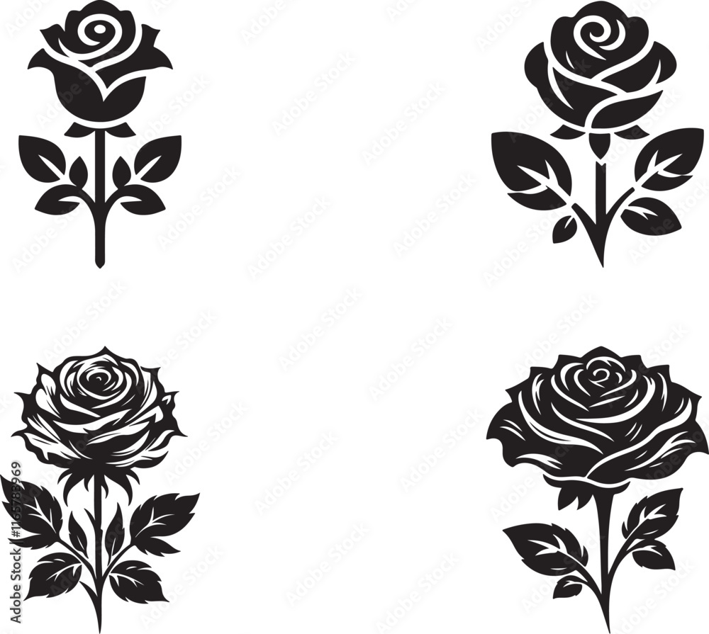set of rose and rose on white vector set of rose and rose on white vector