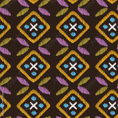 Seamless geometrical vector pattern, satin stitch embroidery