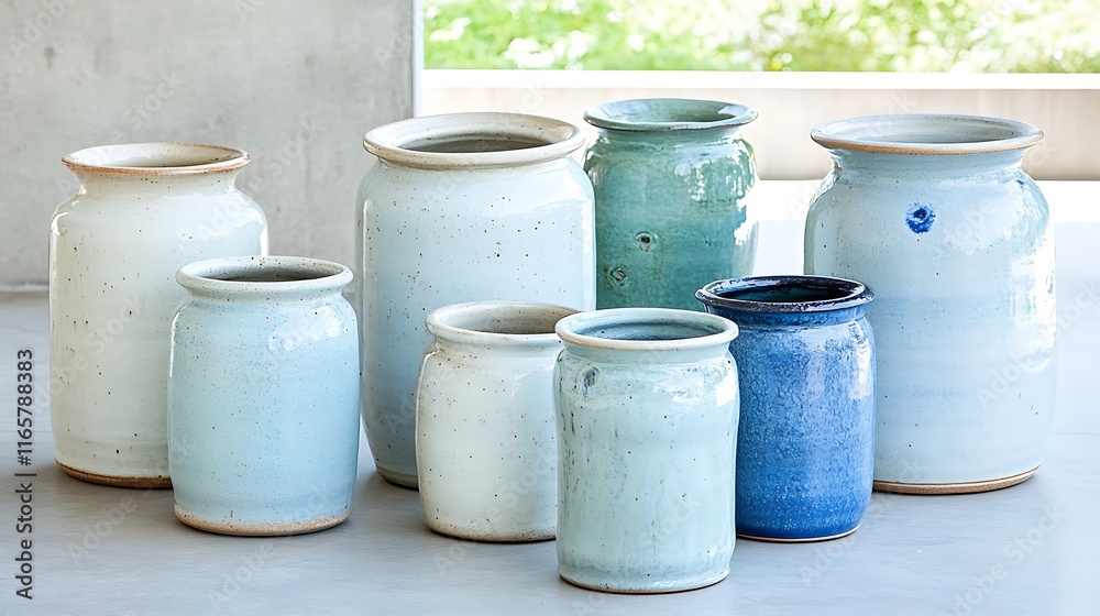 Rustic Ceramic Vases  Blue and White Pottery Collection