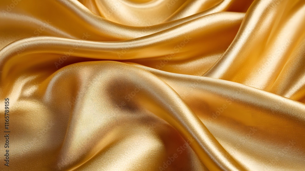 Fototapeta premium Luxurious Golden Silk Fabric Draped Softly