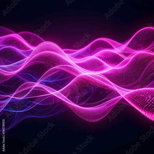 Abstract Digital Background with Wavy Colorful Dotted Patterns and Neon Glow