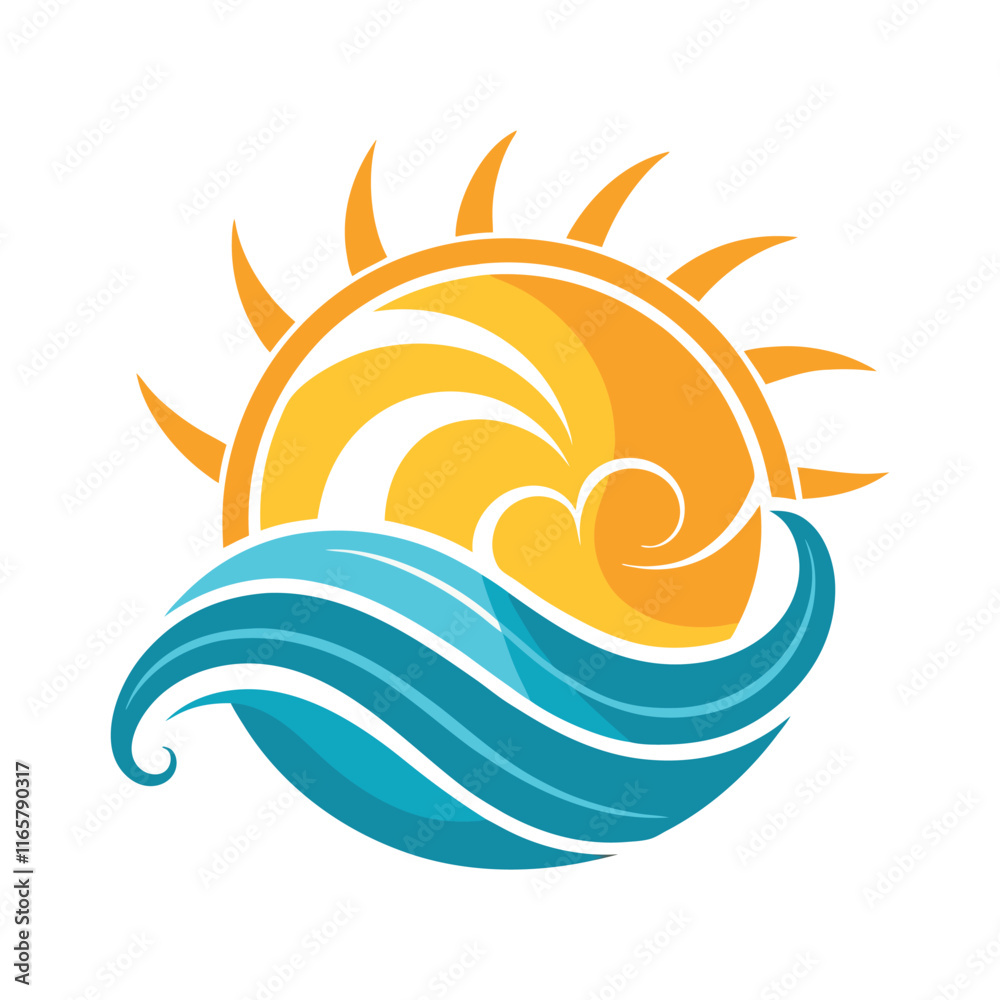 Fototapeta premium Sunshine with ocean wave, vector, vector and illustration,&nbsp;vector&nbsp;style