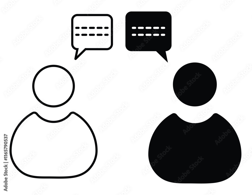 Outline and solid person icons with speech bubbles Outline and solid person icons with speech bubbles
