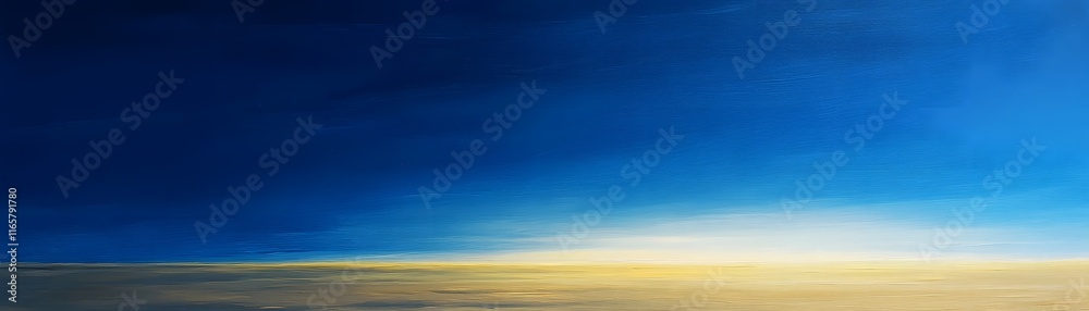 Obraz premium Serene Sunset Landscape Painting Blue Sky Golden Sand