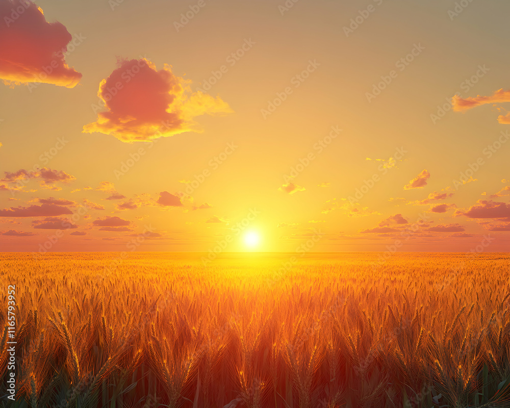 Golden wheat field bathed in the warm glow of a breathtaking sunset. Serene landscape photography perfect for illustrating tranquility, harvest, or summer. Golden wheat field bathed in the warm glow of a breathtaking sunset. Serene landscape photography perfect for illustrating tranquility, harvest, or summer.