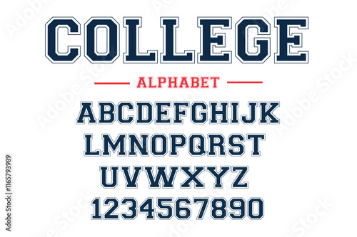Classic college font. Vintage sport font in american style for football, baseball or basketball logos and t-shirt. Athletic department typeface, varsity style font. Vector
