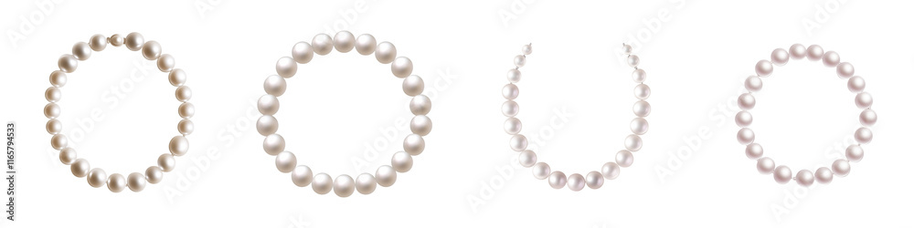 Obraz premium A collection of elegant pearl necklaces displayed in varying formations.