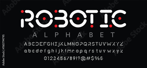 Geometric futuristic alphabet, robotic stencil letters, abstract font for minimalistic clean logo, unusual innovative headline, minimal simple typographic design. Vector typeset
