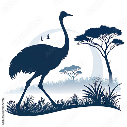 An elegant Ostrich  silhouette icon set against a clean white backdrop. photo