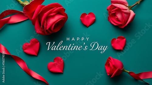 Graceful and elegant flat-lay composition for Valentine's Day using rich deep teal, luxurious and vibrant elements, emphasizing refined textures.jpg