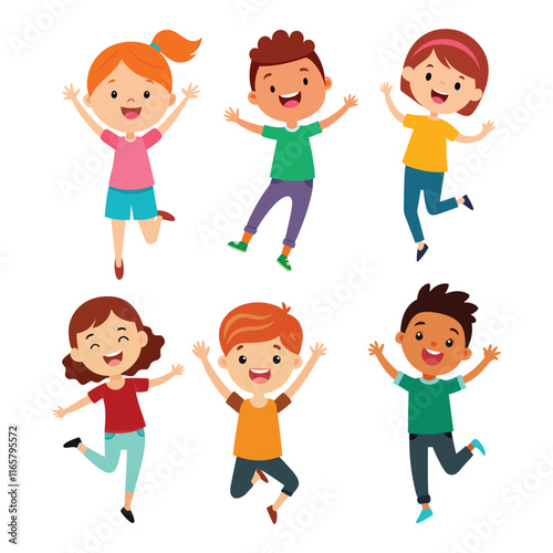 Happy kids jumping vector illustration on white background