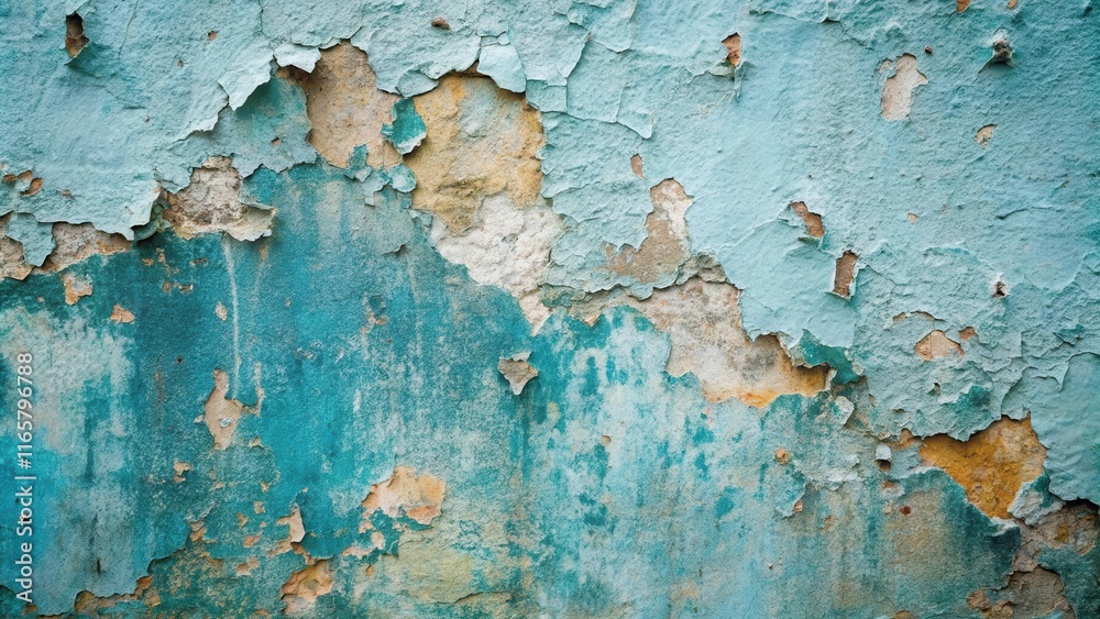 The peeling paint reveals a history of time and weather on this weathered blue wall. The peeling paint reveals a history of time and weather on this weathered blue wall.