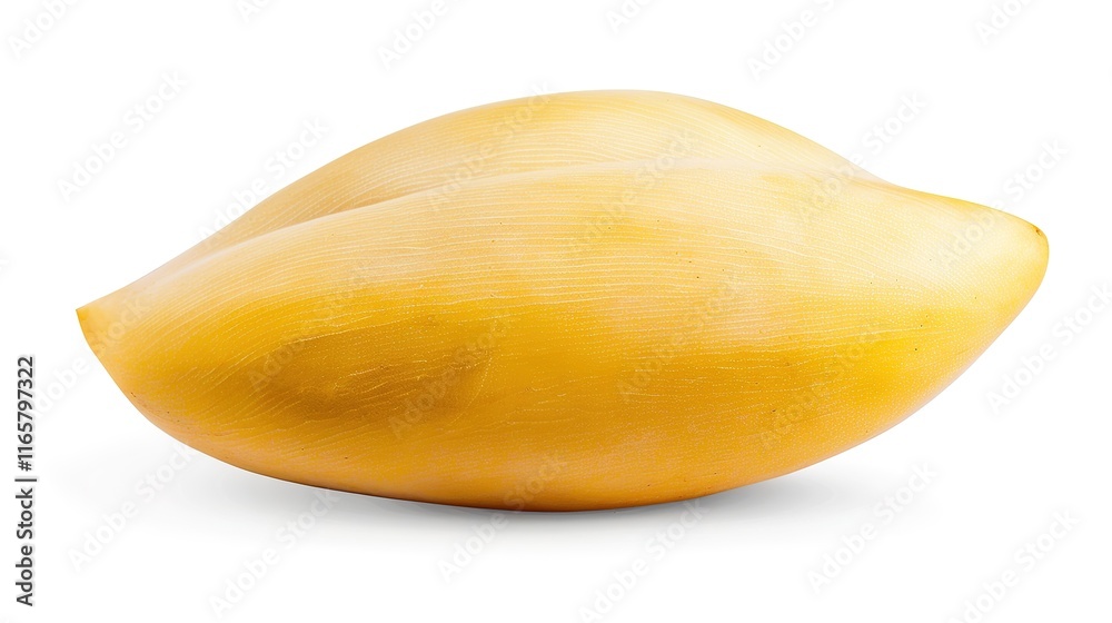 Mango with clear details and full depth of field standing alone on pure white background. Beautiful mango shape and texture shown brightly, appealing fruit display for various uses.