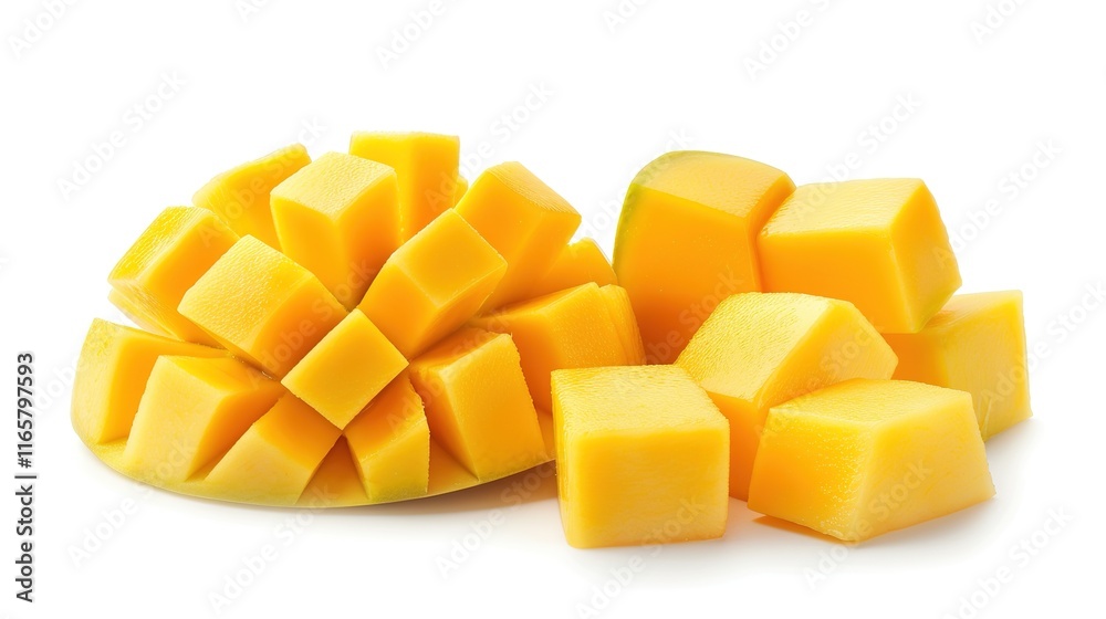 Mango with clear details and full depth of field standing alone on pure white background. Beautiful mango shape and texture shown brightly, appealing fruit display for various uses. Mango with clear details and full depth of field standing alone on pure white background. Beautiful mango shape and texture shown brightly, appealing fruit display for various uses.