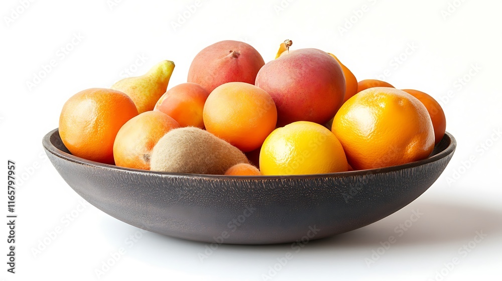 Bowl filled with different fruits on white background. Bowl filled with different fruits on white background.