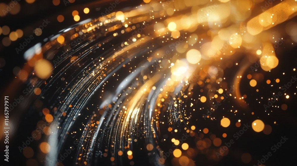 Naklejka premium Golden Vortex: Abstract Swirling Lights and Sparkling Bokeh