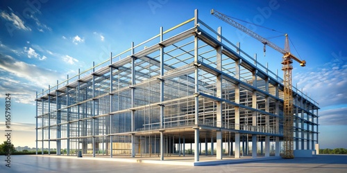 Wallpaper Mural A skeletal framework of a modern building, awaiting the final touches of construction, stands tall against a backdrop of a vibrant sky. Torontodigital.ca