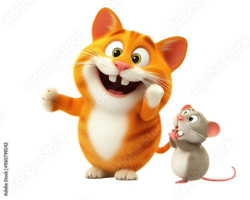 A cheerful cartoon cat and mouse duo, posing playfully together. photo