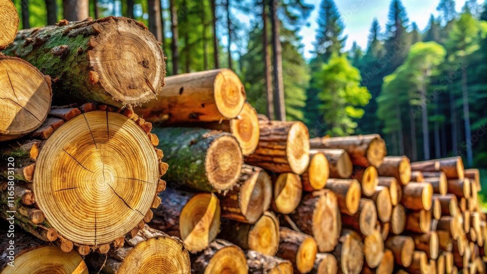 A close-up view of stacked tree trunks, revealing the intricate rings within their wood, a reminder of their long life in the forest A close-up view of stacked tree trunks, revealing the intricate rings within their wood, a reminder of their long life in the forest