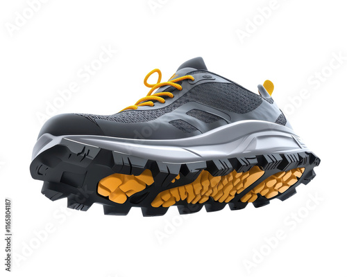 Athletic shoe, side view, white isolate background.