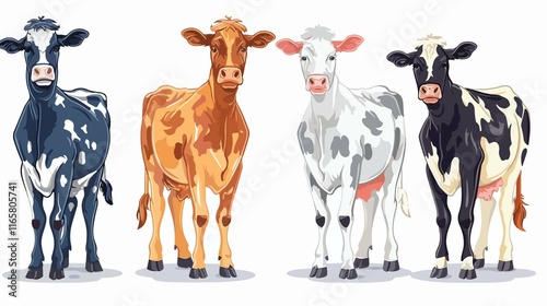 Four Cows Standing and Looking at Camera in Natural Setting