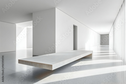 Wallpaper Mural Minimalist architectural interior design featuring a sleek, floating concrete platform in a bright, spacious white hallway. Perfect for modern design, architecture, and real estate marketing. Torontodigital.ca