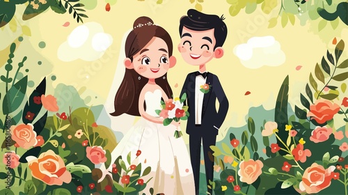 Wedding Cartoon Vector Design Illustration in Colorful Style