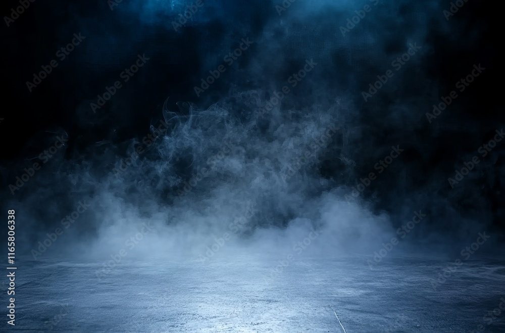 Fototapeta premium 3D Abstract grunge room interior with spotlight and smoky atmosphere Black background
