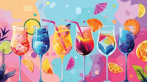 Vibrant Modern Summer Cocktails on Colorful Background