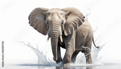 Elephant Animal Fun Splash Water White Background Backdrop photo