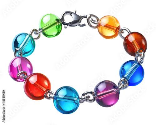 Colorful bead bracelet on a white isolated background.