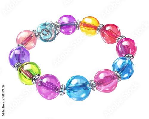 Colorful beaded bracelet on white isolated background.