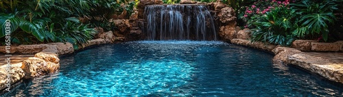 Lush Jungle Oasis: A hidden tropical waterfall cascading into a crystal-clear lagoon, surrounded by exotic, oversized plants and vibrant flowers