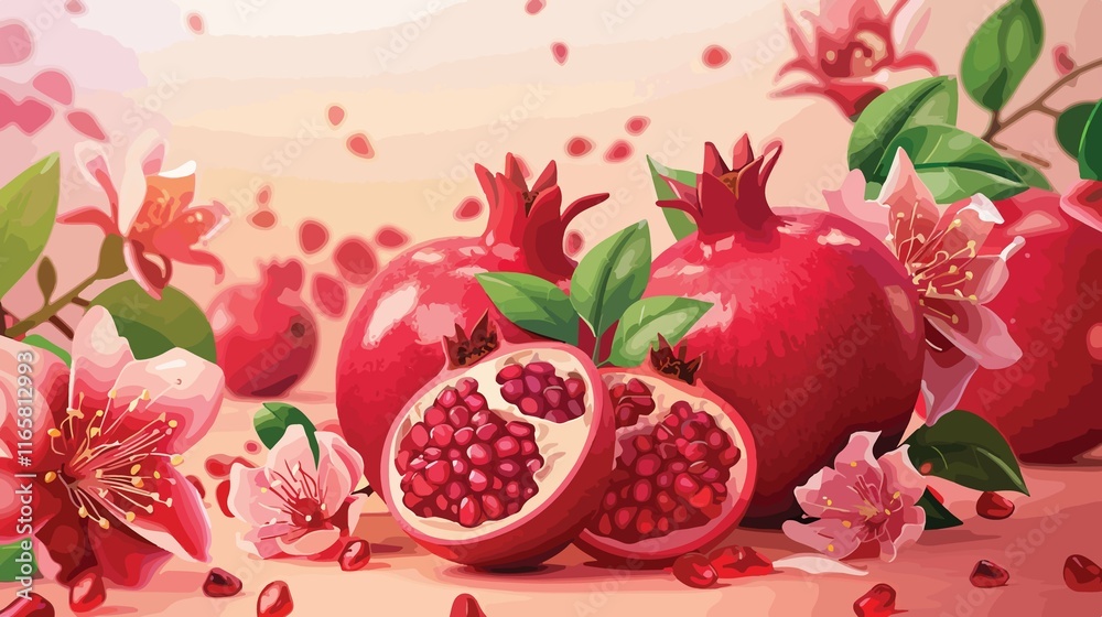 Elegant Rosh Hashana Jewish New Year Greeting Card with Pomegranate Elegant Rosh Hashana Jewish New Year Greeting Card with Pomegranate