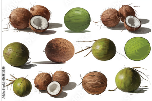 Coconut vector set isolated on white background. Eps 10