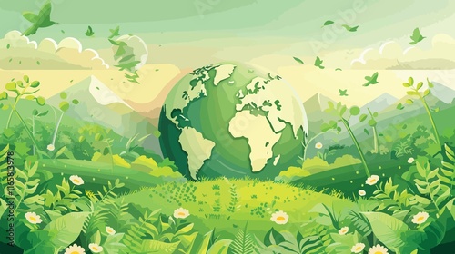 Green World Environment Day Vector Concept Design for Eco-Friendly Campaigns photo