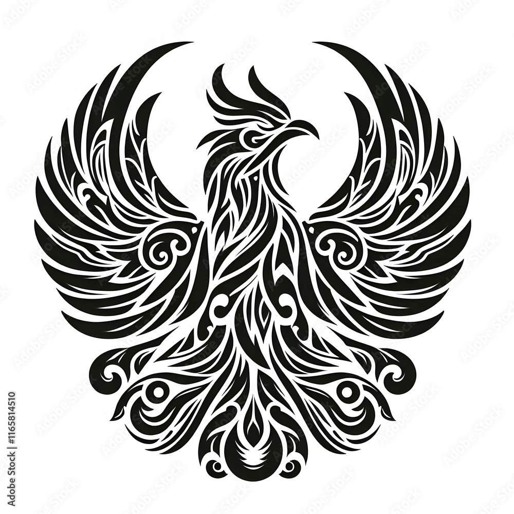 AI Generate of Phoenix Shape in Maori Art style isolated in white AI Generate of Phoenix Shape in Maori Art style isolated in white
