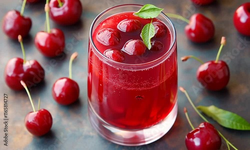 Wallpaper Mural Fresh cherry juice surrounded by cherries on a table Torontodigital.ca