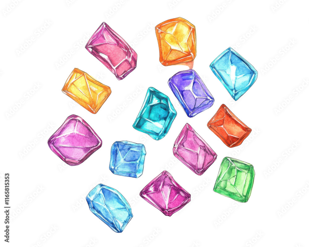Fototapeta premium Colorful gems on a white isolate background.