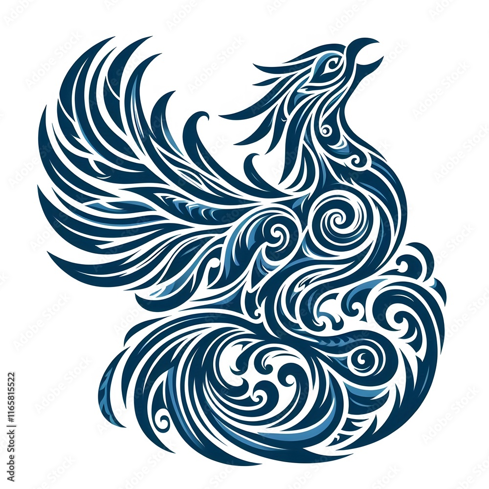 AI Generate of Phoenix Shape in Maori Art style isolated in white AI Generate of Phoenix Shape in Maori Art style isolated in white