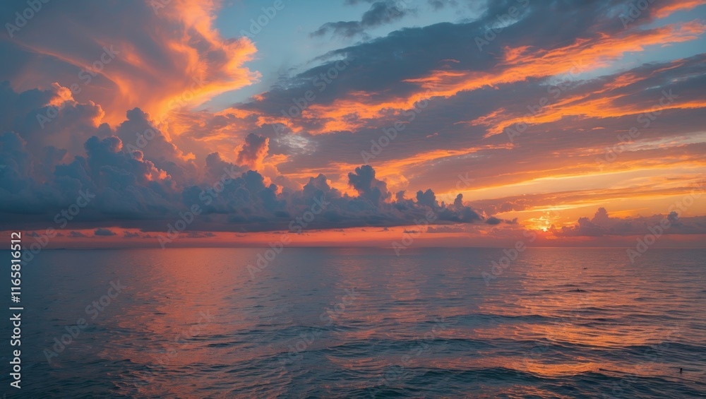 Fototapeta premium Majestic sunset sky with stunning clouds over sea
