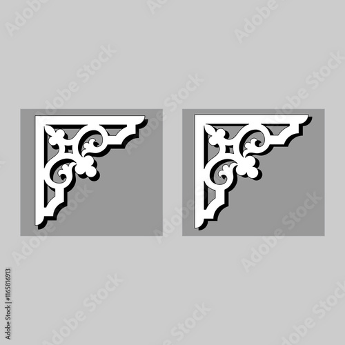 Craftsman Bracket cornice pieces for decorating or shelves. Decoration vector design for cutting on CNC or laser cut on wood corner design sample. wood corner home decoration