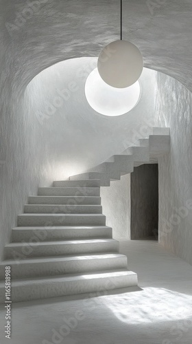 Elegant interior staircase with modern design and natural light in minimalist...